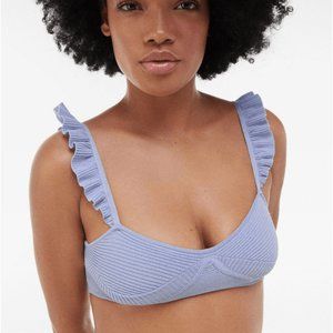 Bershka Blue Knit Corset Style Frill Detail Strap Top